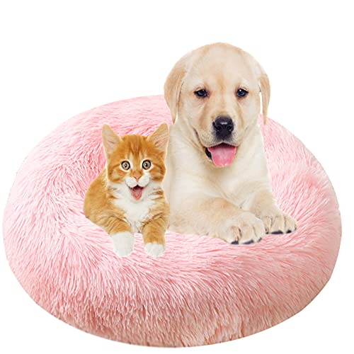 MOZTBH Hundebett, Rund Plüsch Haustierbett Flauschig Waschbares Katzenbett mit Reißverschluss Warme Donut Hundekissen für Haustiere- Light Pink|| Ø 120cm/48in von MOZTBH
