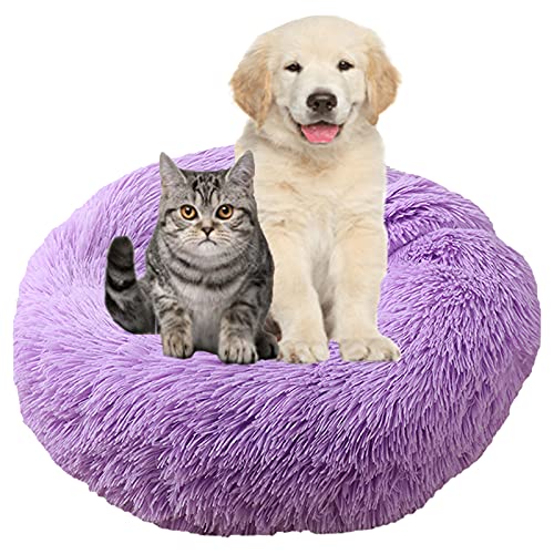 MOZTBH Hundebett, Rundes Haustierbett Plüsch Waschbares Abnehmbar Katzenbett Hundehaus Warme Weiche Doughnut-Form Hund Bett-Light Coffee||Ø 50cm/20in von MOZTBH