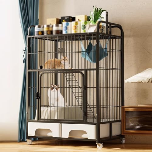 Katzenkäfig, Katzengehege aus Metall, robuster Katzenkäfig-Laufstall mit Rädern, großer Katzenkäfig, Katzenkäfig mit Katzentoilette, für Katzenfrettchen, Chinchillas, leicht zu montierende K von MPFYRCOJ