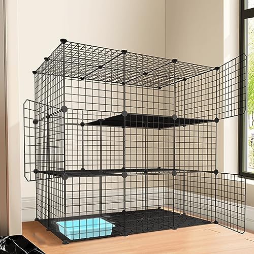 Katzenkäfig Camping Outdoor Abnehmbarer Katzenzaun Extra großer Platz Kleintiermetallkäfig Geeignet für Frettchenkäfig Einfach zu montierender Balkon Animal Paradise Cattery (Farbe: Schwarz, von MPFYRCOJ