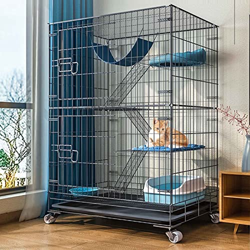 Katzenkäfige Indoor Groß mit Katzentoilette, Katzenzucht Outdoor für Katzen, Boden mit Rädern, 360° drehbar, Metall, Schwarz/Weiß (6er Set, 10er Set, 12er Set)/Schwarz/A-Paket von MPFYRCOJ