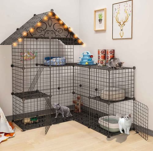 Katzenkäfige für den Innenbereich, groß, mit Dach, Katzenzucht mit großem Platzangebot, abnehmbares Katzenhaus, schwarz – 111 x 39 x 110/111 x 75 x 146/111 x 111 x 146 (Farbe: C, Größe: 111 von MPFYRCOJ