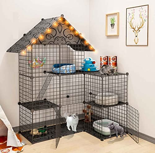 Katzenkäfige für den Innenbereich, groß, mit Dach, Katzenzucht mit großem Platzangebot, abnehmbares Katzenhaus, schwarz – 111 x 39 x 110/111 x 75 x 146/111 x 111 x 146 (Farbe: C, Größe: 111 von MPFYRCOJ