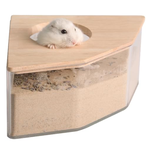 MPMLMF Hamster Sand Badebox Große, transparente Acryl Kleintiere Sandbad Behälter & Hamster Zubehör mit Naturholzabdeckung für Hamster Mäuse Lemming Rennmäuse (Dreieck) von MPMLMF