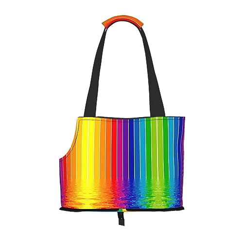 Mqgmz Haustier-Reisetasche und Taschensicher für Welpen und Katzen, Regenbogen-Streifenmuster, von MQGMZ