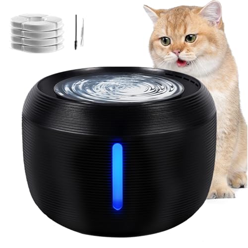 MQVXT Katzenbrunnen,BPA-freier 2.5L Katzentrinkbrunnen,Ultraleiser Katzentrinkbrunnen,LED-Lichttrinkbrunnen, Cat Fountain, mit Aktivkohlefilter und Intelligente Pumpe (Schwarz) von MQVXT