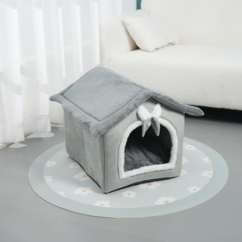 MQXDNFDC 2-in-1-Hunde- und Katzenbett, faltbar, Schlafnest, rutschfest, für Welpen, Kätzchen, Höhlenbett, Anti-Angst, beruhigendes Bett mit flauschiger warmer Matte (Stil B, 38 x 34 x 42 cm) von MQXDNFDC