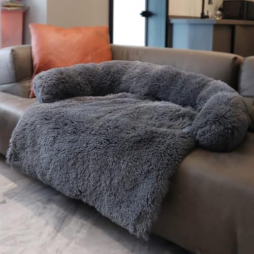 MQXDNFDC Beruhigendes Plüsch-Hundebett, luxuriöse Hundematte, Sofa, Fell-Katzensofa, Haustier-Couch-Möbelschutz mit rutschfester Unterseite, waschbar, weich, warm, Größe L, 90 x 80 x 13 cm von MQXDNFDC