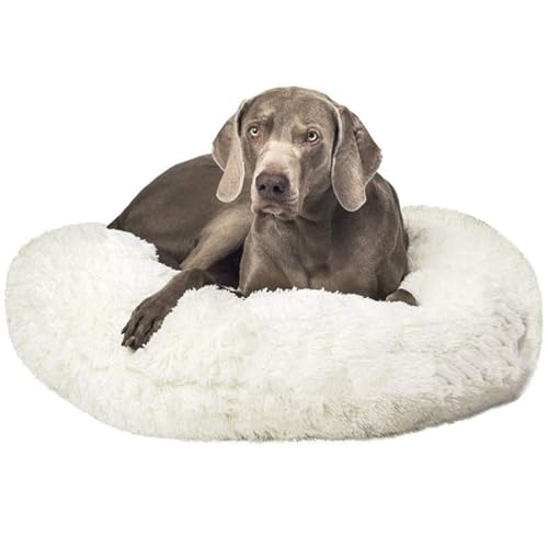 MQXDNFDC Deluxe-Haustierbett für Katzen und Hunde, warmes Plüsch-Donut-Hundebett, Kuschelhütte, weiches Welpen-Sofa, Katzenkissen, Nest, abnehmbarer Schlafsack, L-Pink (Weiß, 110 x 110 cm) von MQXDNFDC