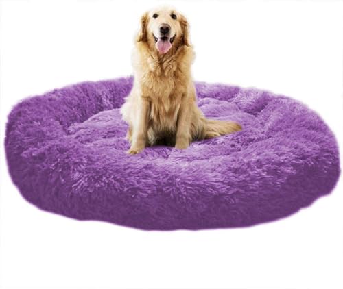 MQXDNFDC Deluxe-Haustierbett für Katzen und Hunde, warmes Plüsch-Donut-Hundebett, Kuschelhütte, weiches Welpen-Sofa, Katzenkissen, Nest, abnehmbarer Schlafsack, L-Pink (lila, 100 x 100 cm) von MQXDNFDC