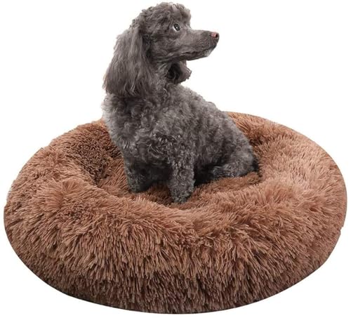 MQXDNFDC Deluxe-Haustierbett für Katzen und Hunde, warmes Plüsch-Donut-Hundebett, Kuschelhütte, weiches Welpen-Sofa, Katzenkissen, Nest, abnehmbarer Schlafsack, Rosa (Braun, 120 x 120 cm) von MQXDNFDC