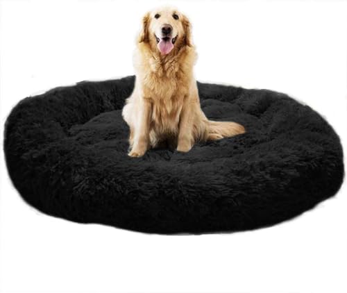 MQXDNFDC Deluxe-Haustierbett für Katzen und Hunde, warmes Plüsch-Donut-Hundebett, Kuschelhütte, weiches Welpen-Sofa, Katzenkissen, Nest, abnehmbarer Schlafsack, Rosa (Schwarz, 100 x 100 cm) von MQXDNFDC