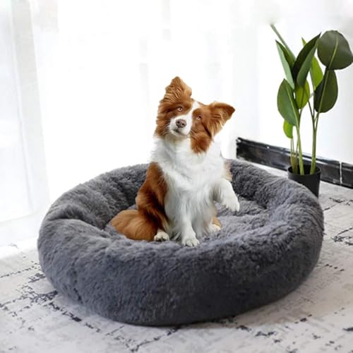 MQXDNFDC Deluxe-Haustierbett für Katzen und Hunde, warmes Plüsch-Donut-Hundebett, Kuschelhütte, weiches Welpensofa, Katzenkissen, Nest, abnehmbarer Schlafsack, L-Pink (Grau, 100 x 100 cm) von MQXDNFDC