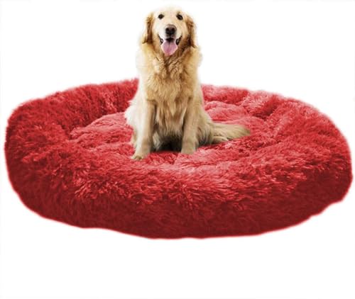 MQXDNFDC Deluxe-Haustierbett für Katzen und Hunde, warmes Plüsch-Donut-Hundebett, Kuschelhütte, weiches Welpensofa, Katzenkissen, Nest, abnehmbarer Schlafsack, L-Pink (Rot, 100 x 100 cm) von MQXDNFDC