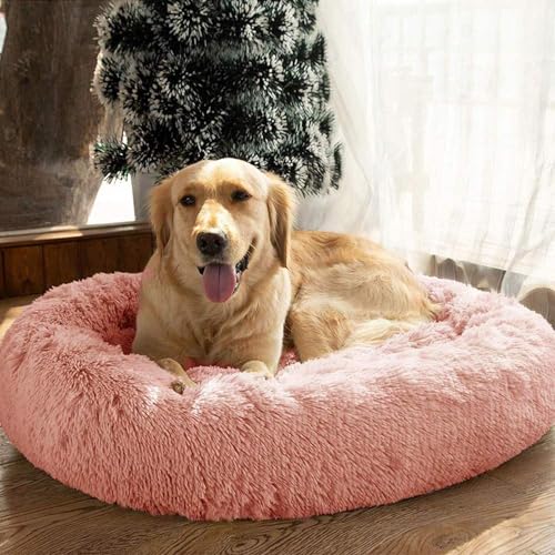 MQXDNFDC Deluxe-Haustierbett für Katzen und Hunde, warmes Plüsch-Donut-Hundebett, Kuschelhütte, weiches Welpensofa, Katzenkissen, Nest, abnehmbarer Schlafsack, Rosa (Rosa, 100 x 100 cm) von MQXDNFDC