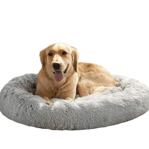 MQXDNFDC Flauschiges extra großes Hundebett, beruhigendes Plüsch-Donut-Haustier- und Katzenbett, waschbar, rundes Hundekissen für große und mittelgroße Hunde, 120 cm, Weiß (Hellgrau, 100 cm) von MQXDNFDC