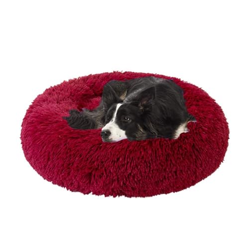 MQXDNFDC Flauschiges extra großes Hundebett, beruhigendes Plüsch-Donut-Haustier- und Katzenbett, waschbar, rundes Hundekissen für große und mittelgroße Hunde, 120 cm, Weiß (Rot, 110 cm) von MQXDNFDC