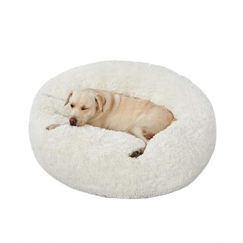 MQXDNFDC Flauschiges extra großes Hundebett, beruhigendes Plüsch-Donut-Haustier- und Katzenbett, waschbar, rundes Hundekissen für große und mittelgroße Hunde, 120 cm, Weiß (Weiß, 100 cm) von MQXDNFDC