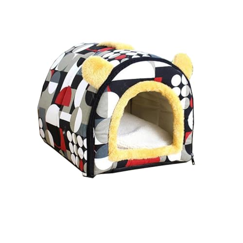 MQXDNFDC Gemütliches Haustierhaus für Katzen, Welpen, Kätzchen, tragbares, faltbares Katzenhüttenbett, warm, weich, Höhlenform, Anti-Angst, Katzen- und Hundehaus (Geometrie, 55 x 39 x 37 cm) von MQXDNFDC