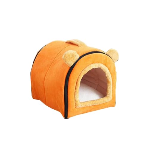 MQXDNFDC Gemütliches Haustierhaus für Katzen, Welpen, Kätzchen, tragbares, faltbares Katzenhüttenbett, warm, weich, Höhlenform, Anti-Angst, Katzen- und Hundehaus (Orange, 43 x 33 x 34 cm) von MQXDNFDC