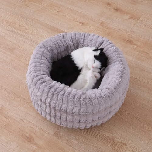 MQXDNFDC Haustierbett für Katzen und kleine mittelgroße Hunde, Kuscheltier mit weichem Kissen, rundes oder ovales Donut-Nisthöhlenbett, Haustier-Katzenbett für Katzen und kleine Hunde, Grau, Größe M von MQXDNFDC