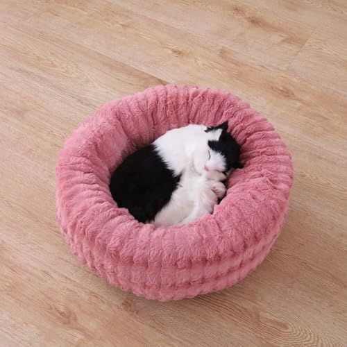 MQXDNFDC Haustierbett für Katzen und kleine mittelgroße Hunde, Kuscheltier mit weichem Kissen, rundes oder ovales Donut-Nisthöhlenbett, Haustier-Katzenbett für Katzen und kleine Hunde, Rosa, Größe M von MQXDNFDC