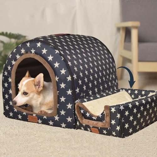 MQXDNFDC Weiches, warmes Hundehöhlenbett, 2-in-1, Katzen-/Hundehütte, bequemes beheiztes Kissen, waschbarer Schlafkorb, Haustierbett, wasserdicht, Stil 1,105 x 80 x 75 cm von MQXDNFDC