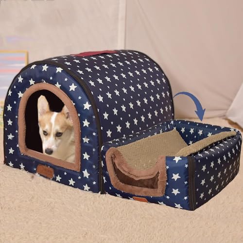 MQXDNFDC Weiches, warmes Hundehöhlenbett, 2-in-1, Katzen-/Hundehütte, bequemes beheiztes Kissen, waschbarer Schlafkorb, Haustierbett, wasserdicht, Stil 4,90 x 65 x 70 cm von MQXDNFDC