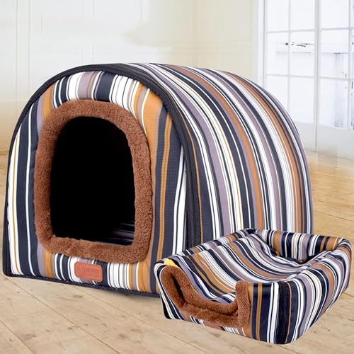 MQXDNFDC Weiches, warmes Hundehöhlenbett, 2-in-1, Katzen-/Hundehütte, bequemes beheiztes Kissen, waschbarer Schlafkorb, Haustierbett, wasserdicht, Stil 7,90 x 65 x 70 cm von MQXDNFDC