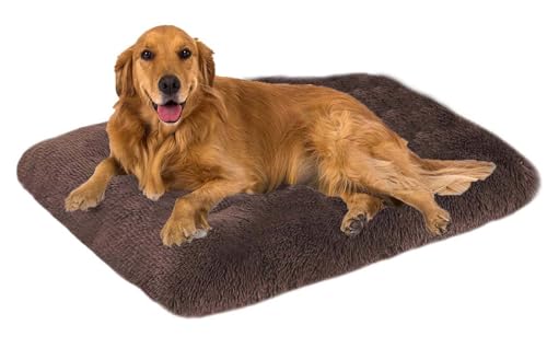 MQXDNFDC Weiches großes Hundebett, 50 x 35 x 6 cm, Premium-Plüsch-Hundekissen, abnehmbar, waschbar, rutschfest, beruhigendes Hundebett (Braun, 50 x 35 x 6 cm) von MQXDNFDC