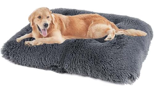 MQXDNFDC Weiches großes Hundebett, 50 x 35 x 6 cm, hochwertiges warmes Plüsch-Hundekissen, abnehmbar, waschbar, rutschfeste Hundebox-Matratze, beruhigendes Hundebett (Dunkelgrau, 120 x 90 x 12 cm) von MQXDNFDC