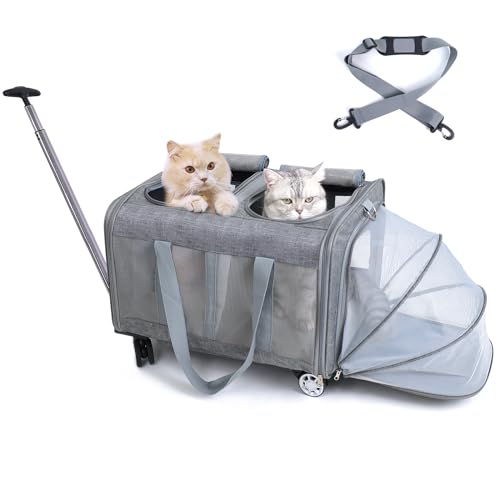 MR.BLACAT Katzen Transporttasche für 2 Tiere mit Rollen - Katzen Transportboxen mit Rollen für 2 Katzen - Katzen Trolley für 2 Katzen von MR.BLACAT