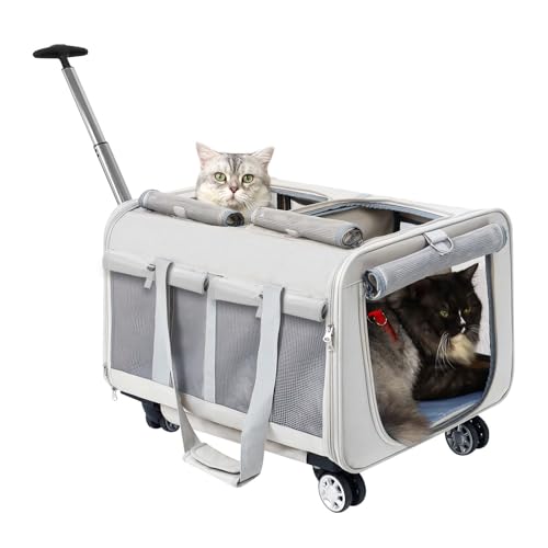 MR.BLACAT Katzen Transporttasche mit Rollen für 2 Katzen - Katzen transportbox trolley für 2 Katzen -53L x 44B x 33H cm von MR.BLACAT