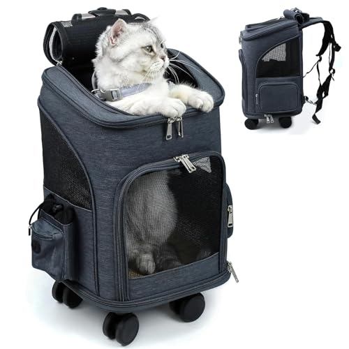 MR.BLACAT Katzenrucksack mit Rollen - Katzentrolley Rucksack - Rucksack mit Rollen für Katze bis 4 KG von MR.BLACAT