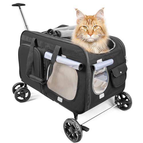 MR.BLACAT Transportbox große mit Rollen für Maine Coon Katzen - Transporttasche große mit Rollen für Maine Coon - Große Katzen Transportboxen mit Rädern, 68L x 42B x 40H cm,schwarz von MR.BLACAT