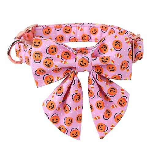 MR. CHUBBYFACE Herbst Hundehalsband Halloween Kürbis Hundehalsband Schleife Junge Mädchen Rosa Hundehalsband mit Fliege für Welpen Kleine Mittlere Große Hunde von MR.CHUBBYFACE