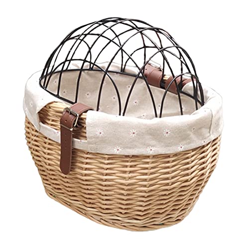 Wicker Bike Basket Pet Carrier Langable Frontkorb für Kleine Hunde und Katzen Verstellbare Position (Holzfarbe) von MRSTORY