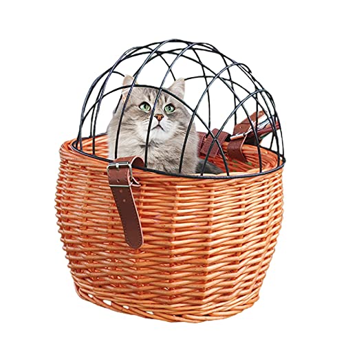 Wicker Bike Basket Pet Carrier Langable Frontkorb für Kleine Hunde und Katzen Verstellbare Position (Honigfarbe) von MRSTORY