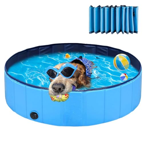 MRWiZMS Hundepool,Faltbare Hunde Pool rutschfe,Planschbecken,120 x 30cm Hundepool fur Große Kleine Hunde, Haustier Schwimmbecken rutschfest Sicher Tragbar Pool Blau (120x30cm) von MRWiZMS