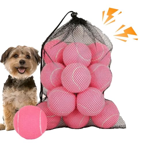 MRYCZ FYRHD Quietschende Hunde-Tennisbälle, 12 Stück, Hundespielzeug, 6,3 cm, rosa Haustier-Tennisball für große Hunde und Welpen, interaktiver Quietschball, um die Aufmerksamkeit der Haustiere zu von MRYCZ FYRHD