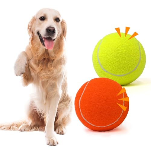 MRYCZ FYRHD Tennisball-Hundespielzeug, 10,2 cm, langlebiger und sicherer Hundeball, Soundausgabe vom Tennisball für Hunde mit Netztasche, große Hunde-Tennisbälle, perfekt für drinnen und draußen, 2 von MRYCZ FYRHD