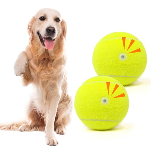 MRYCZ FYRHD Tennisball-Hundespielzeug, 10,2 cm, langlebiger und sicherer Hundeball, Soundausgabe vom Tennisball für Hunde mit Netztasche, große Hunde-Tennisbälle, perfekt für drinnen und draußen, 2 von MRYCZ FYRHD