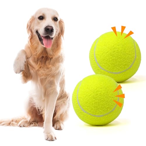 MRYCZ FYRHD Tennisball-Hundespielzeug, 10,2 cm, langlebiger und sicherer Hundeball, Soundausgabe vom Tennisball für Hunde mit Netztasche, große Hunde-Tennisbälle, perfekt für drinnen und draußen, 2 von MRYCZ FYRHD