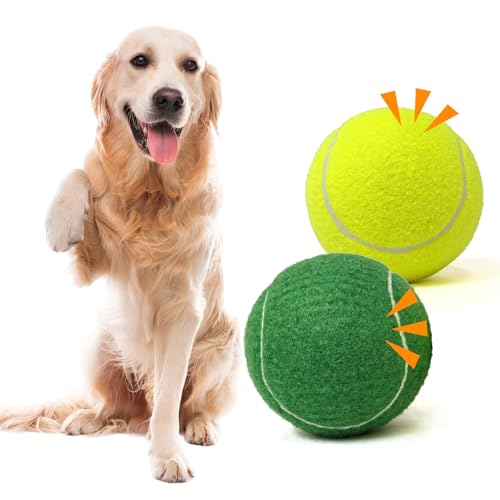 MRYCZ FYRHD Tennisball-Hundespielzeug, 10,2 cm, langlebiger und sicherer Hundeball, Soundausgabe vom Tennisball für Hunde mit Netztasche, große Hunde-Tennisbälle, perfekt für drinnen und draußen, 2 von MRYCZ FYRHD