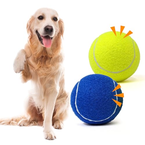 MRYCZ FYRHD Tennisball-Hundespielzeug, 10,2 cm, langlebiger und sicherer Hundeball, Soundausgabe vom Tennisball für Hunde mit Netztasche, große Hunde-Tennisbälle, perfekt für drinnen und draußen, 2 von MRYCZ FYRHD