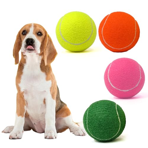 MRYCZ FYRHD Tennisball-Hundespielzeug, 4 Stück, riesig, 10,2 cm, langlebiger und sicherer Apportier-Tennisball für Hunde mit Netztasche, große Hunde-Tennisbälle, perfekt für interaktives Spielen im von MRYCZ FYRHD