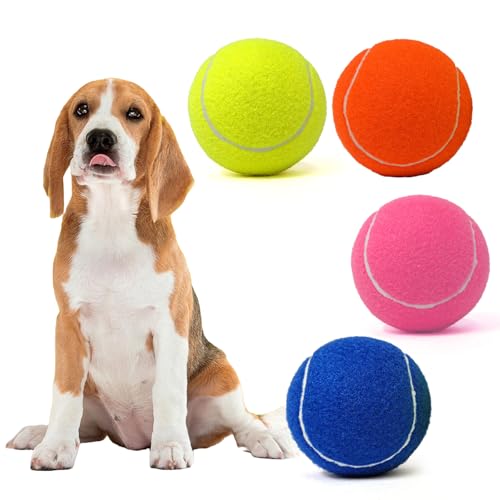 MRYCZ FYRHD Tennisball-Hundespielzeug, 4 Stück, riesig, 10,2 cm, langlebiger und sicherer Apportier-Tennisball für Hunde mit Netztasche, große Hunde-Tennisbälle, perfekt für interaktives Spielen im von MRYCZ FYRHD