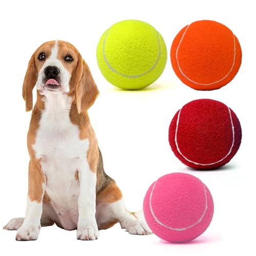 MRYCZ FYRHD Tennisball-Hundespielzeug, 4 Stück, riesig, 10,2 cm, langlebiger und sicherer Apportier-Tennisball für Hunde mit Netztasche, große Hunde-Tennisbälle, perfekt für interaktives Spielen im von MRYCZ FYRHD