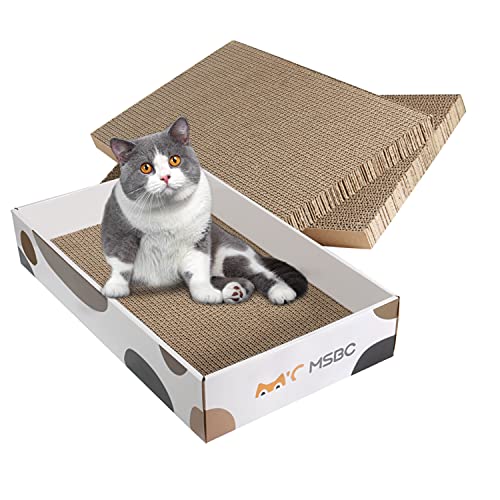 MSBC Durable Cat Scratcher Karton Refill Cat Scratch Pad, 3 in 1 Recycelbarer Wellkratzer Reversible Scratch Box Scratcher Lounge für Möbel Schutz, Kitty Training Spielzeug von MSBC