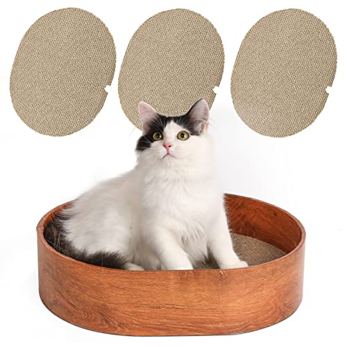 MSBC Katzenkratzbox, 3 Katzenkratzpads, ovale Form Wellpappe Kratzer, wendbare Katzenkratzcouchbett für Indoor-Katzen, schützt Möbel (Holzmaserung) von MSBC